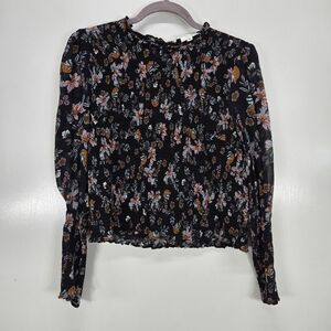 Veronica Beard Faire Blouse Top Womens 8 Smocked Floral Cottagecore Boho Sheer